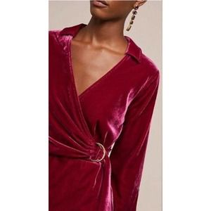 Maeve By Anthropologie Women Wrap Velvet Dress Long Sleeves Collar Neck